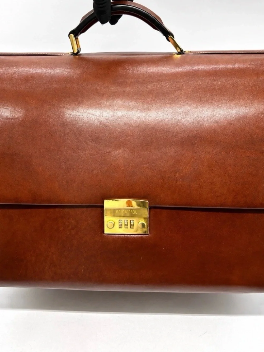 Vintage Gold Pfeil Leather Attache Briefcase Combination Lock Shoulder Strap